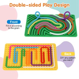 FIIOEOY 2pcs Fidget Toys Sensory Activity Board with 20 Strings, Silicone Sensory Toys for ADHD Autism Stress Relief, Educational Learning Toys for Kids 3+ Years Old, Yellow & Green