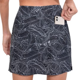 M MOTEEPI - Falda de golf de 16 pulgadas para mujer, falda de tenis con 4 bolsillos, faldas atléticas de cintura alta, Negro (black Leaf), XX-Large