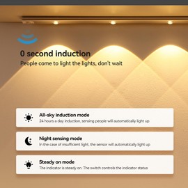 Motion Sensor Under Cabinet Lighting, Long Size Under Counter Lights, Dimmable Hill Effect Battery Operated Closet LED Light Bar for Kitchen Wardrobe Stairs Bedroom Indoor (Silvery, 15.7inch)