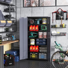 STANI Metal Garage Storage Cabinet with Lock, 71" Steel Lockable File Cabinet, Locking Steel Storage Cabinet with 4 Adjustable Shelves for Home, Office, Warehouse, Garage, School