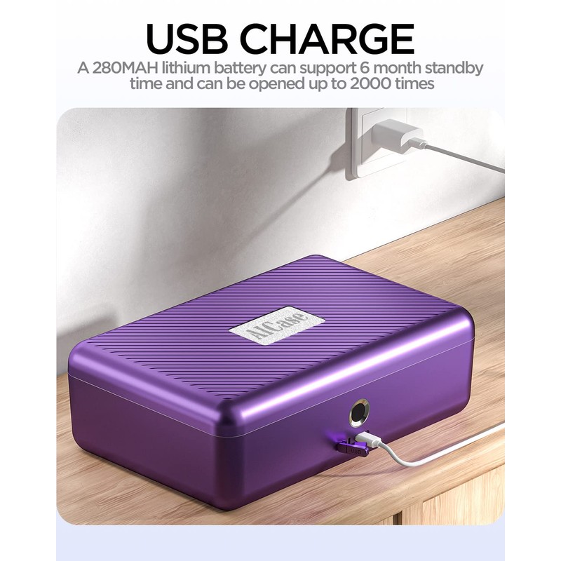 AICase Biometric Fingerprint Storage Box, Portable Cash Jewelry Security Lock