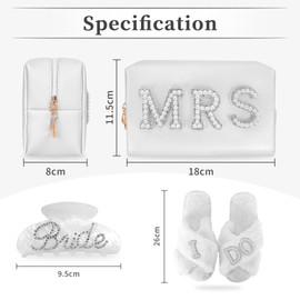 GODAYS Bride to Be Gift Set, Bridal Shower Gifts - Makeup Bag, Hair Clip, Slippers - Wedding Gifts, Bachelorette Party Decorations (MRS-3)