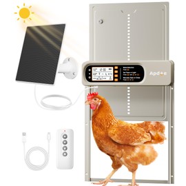 Automatic Chicken Coop Door Solar Powered with Timer, Light Sensor, Remote Control, Large Size, 4 Modes Aluminum Coop Door, Anti-Pinch, Weatherproof, LCD Screen, ETFE Solar Panel, 14.3" H x 10.8" L