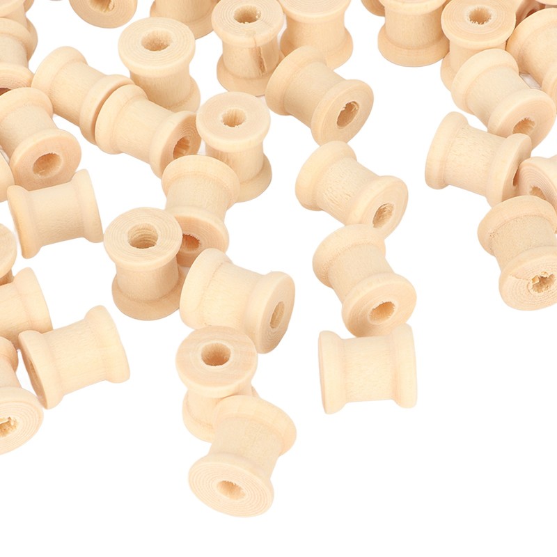 200Pcs Wooden Spools 0.55in 0.51in Unfinished Polished Wood Smoothing Wooden