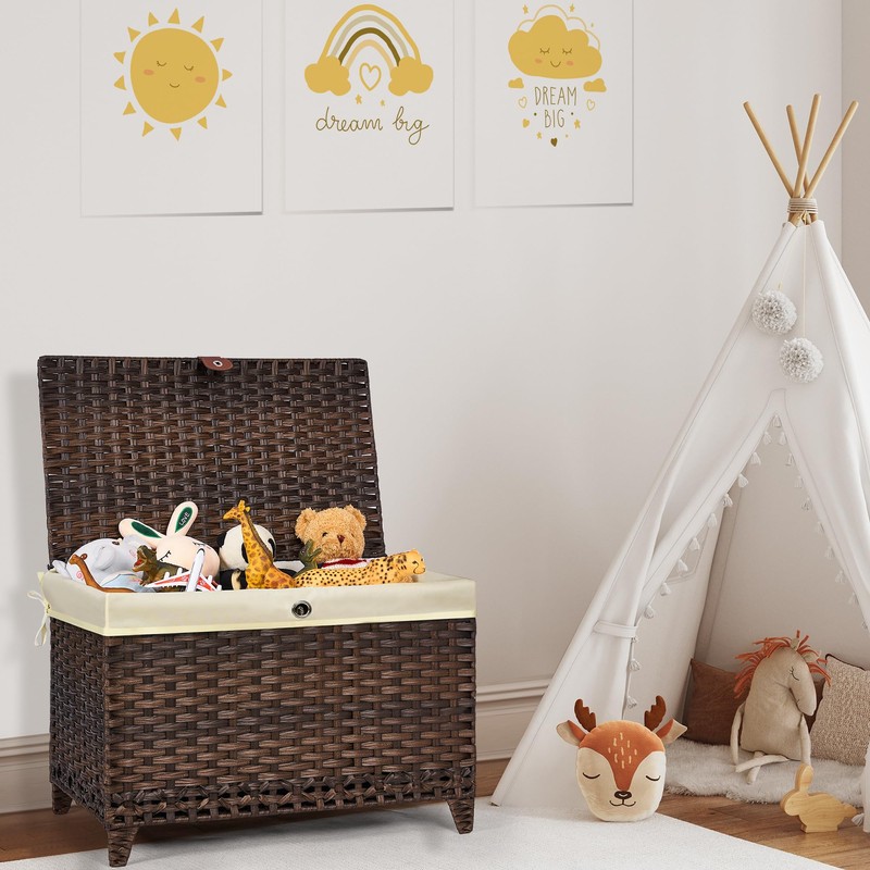 Honjourai Wicker Storage Basket with Lid,Rattan Shelf Basket with Removable