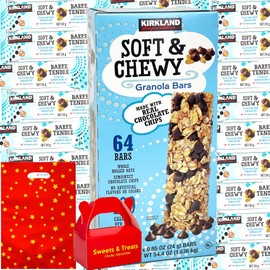 Granola Bars Soft & Chewy | Individually Wrapped Bulk Pack | Made w/ Whole Rolled Oats & Real Semisweet Chocolate Chips | For Every Occasion Office School Snack Party Gift Travel Camp | Plus Muchai Bag & Box (64 Bars Bulk Pack, Chocolate Chip Granola Bar