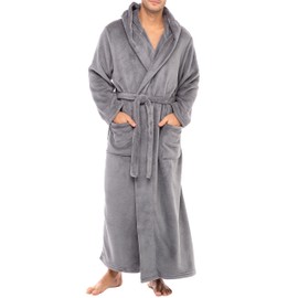 Alexander Del Rossa Mens Robe, Plush Fleece Hooded Bathrobe Men, Men's Bathrobes, Big and Tall Bath Robe for Men Steel Gray 4XL (A0125STL4X)