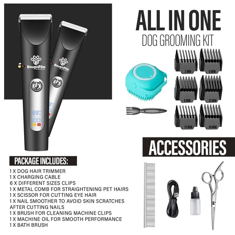 Bougiepaw Grooming Kit for Dogs at Home - Rechargeable Low