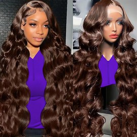 Fusenp 30 Inch Chocolate Brown Lace Front Wig Human Hair 210% Density Human Hair Wigs 13x6 Hd Body Wave Lace Front Wigs Human Hair for Women Brown Wig Pre Plucked Colored Frontal Wigs Human hair