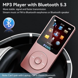 RUIZU 64GB MP3 Player with Bluetooth 5.3, 30gram, Portable Music Player for Sports Running, FM Radio, Voice Recorder, Equliazer, 80H Digital Audio Shuffle Playback, Support 128GB Micro SD Card, Pink