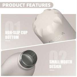 WATERSY Stainless Steel Water Bottle, 500 ml, Thermos Flask, Sports Children, BPA-Free Water Bottle, Stainless Steel Metal Leak-Proof Insulated Flask, Bicycle Water Bottle, White Stainless Steel