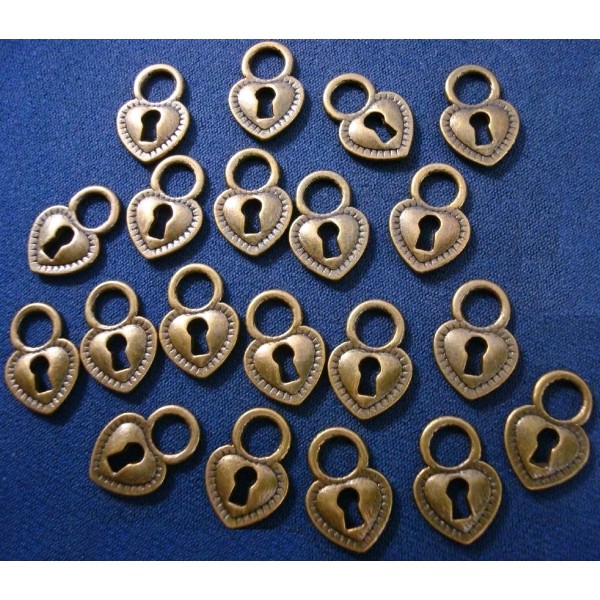 Silversmithsupply.com 20 Heart with key hole shaped ant bronze plated