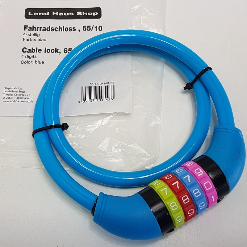 Land-Haus-Shop® Bicycle Number Lock, 65 cm, Coated Steel Rope, Bicycle,