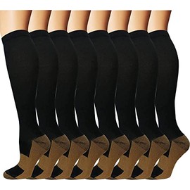 8 Pairs of Compression Socks for Men and Women, Compression Socks, Support Stockings (15-20 mmHg) for Running, Travel, Sports, Flight, Pregnancy, Maternity, Cycling, Nurses, Copper Black (8 Pairs)
