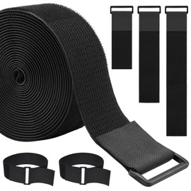 WSZJINB 1.5In x 32Ft Cable Straps Heavy Duty With 40 Buckles, Black Hook and Loop Straps, Reusable Cable Ties for Organizer or Storage