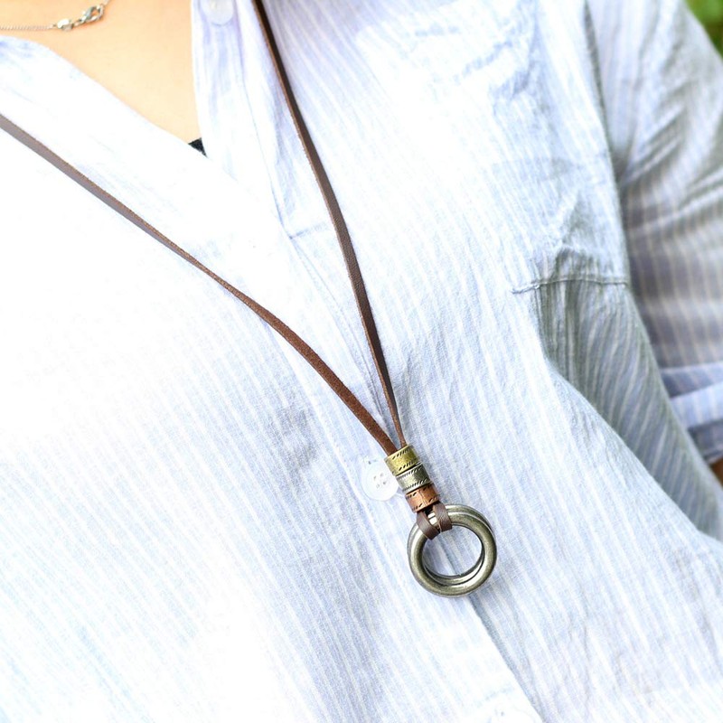 ENSIANTH Glasses Holder Necklace O-Ring Adjustable Leather Cord Necklace, A,