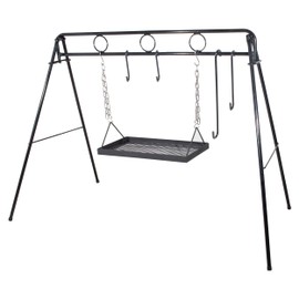 Campfire Grill Swing Stand – Heavy Duty Steel Outdoor Cooking Rack with Adjustable Hanging Grate and Multiple Hooks for BBQ, Dutch Oven & Campfire Cooking, Portable Grill for Camping