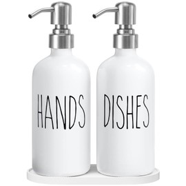 MOMEEMO Soap Dispenser for Kitchen Sink, White Soap Dispenser with Silver Metal Pump, Suitable for Kitchen Decor and Accessories. (White & Silver)