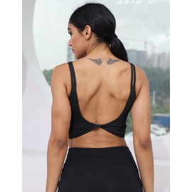 LUYAA - Brasier deportivo para mujer, sin espalda, acolchado, para yoga, sin espalda, espalda baja, para gimnasio, Negro -, S