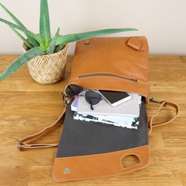 LECONI LE3073-buf Women's Shoulder Bag Cross Bag Leather Natural Shoulder Bag Vintage Look Leather Women + Men's Genuine Leather Handbag 29 x 29 x 6 cm Brown Cognac