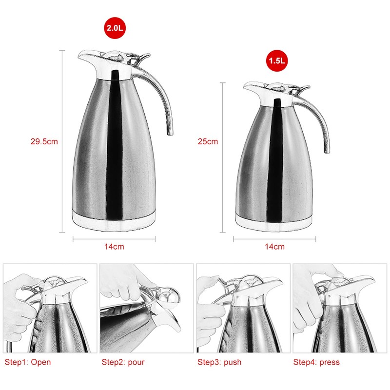 Stainless Steel Thermal Coffee Pot with Lid / Double-Walled Vacuum