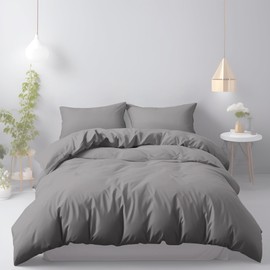 LivinEase Brushed Microfibre 135 x 200 Duvet Cover Sets - 100 GSM Grey 135 x 200 cm Duvet Cover with 1 Pillowcase (80 x 80 cm) - Super Soft, Durable, Hypoallergenic, Easy Care and Comfortable