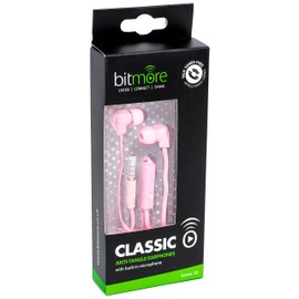 Bitmore Classic In-Ear canal Headphone with In Line Microphone, Pause Control and Spare Gels - Pink