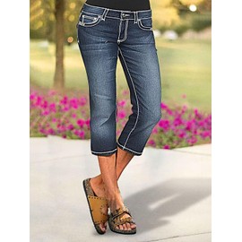 Flamingals Women's Denim Capri Jeans for Women Mid Rise Skinny Capri Pants Royal M