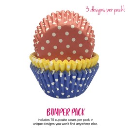Anniversary House Pack of 75 Primary Colour Polka Mix Cupcake Cases for Baking, Baking Cups in Heavy Duty Greaseproof Paper, Red, Blue, Yellow, 3.2 x 5cm CC020A