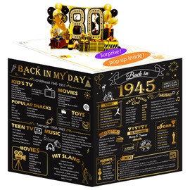 OLOSONG 80th Birthday Card for Men Women, Funny 3D Pop Up 80th Birthday Gifts for Grandma Mom Dad, Back In 1945 Happy 80 Year Old Birthday Decorations Cards for Her Him