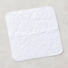 Rose Motif Towel Handkerchief, White (5664701-10-01)