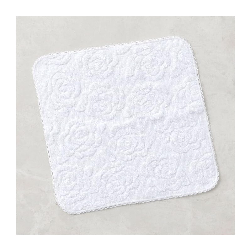 Rose Motif Towel Handkerchief, White (5664701-10-01)
