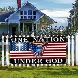 FLAGWIX American Banner Flag-One Nation Under God American Eagle Patriot Fence Banner TPT1649FB, 8x4 ft.-Decorative Indoor Outdoor Yard Sign