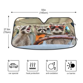 Raccoon Driving Car Windshield Sun Shade Truck Sunshade Car Shield Shade Visor Cover Reflective UV Rays Protector Keep Your Vehicle Cool Foldable for Car Truck SUV