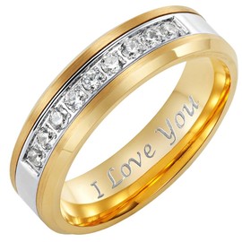 Willis Judd 6mm CZ Tungsten Carbide Ring for Men Engraved I Love You Wedding Band Ring Mens Engagement Ring Groove Promise Ring Comfort Size W