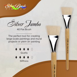 Silver Brush Limited 8001-40 Silver Jumbo White Hog Bristle Flat Paintbrush for Oil, Acrylic, Heavy Body Paints, Gesso & Grounds, Varnish & Top Coat, Size 40, Mid Length Handle