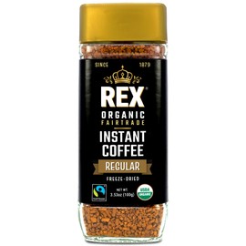 Rex Organic Fairtrade Freeze-Dried Instant Coffee – Medium Roast Arabica, 3.53 oz Glass Jar – USDA Organic & Fairtrade Certified