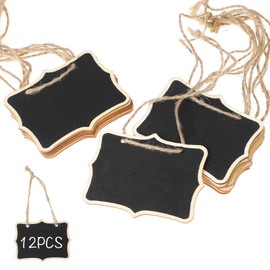 12 Pack Small Chalkboard Tags Hanging Wooden Chalkboard Mini Chalkboard with String Signs Party Buffet Food Name Tags Hanging Blackboard Massage Board Labels Chalk Labels