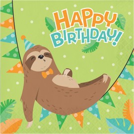 Creative Converting Sloth Party Happy Birthday Napkins, 16 ct, Multicolor, 6.5"