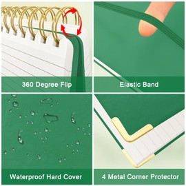 Mousbull Top Spiral Notebook, A5 Hardcover Top Bound Steno Pads, 240 Pages 100gsm College Ruled Left Handed Notebook Journal for Work, School, Meeting Writing - Green, 5.9" x 8.5"