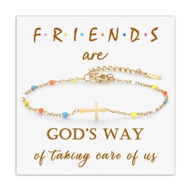 ilasif Gold Bracelet for Women, Stainless Steel Cross Bracelet with Colored Beads, Christening and Easter Gift for Women Girls Friends (god says)