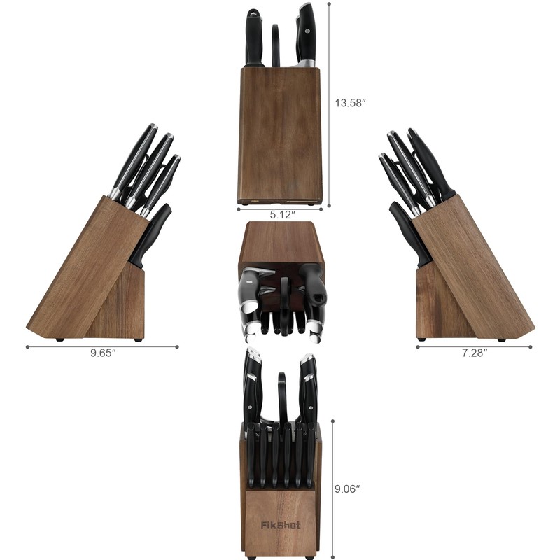 Knife Block Set, FIKSHOT Kitchen Knife Sets, High Carbon Stainless