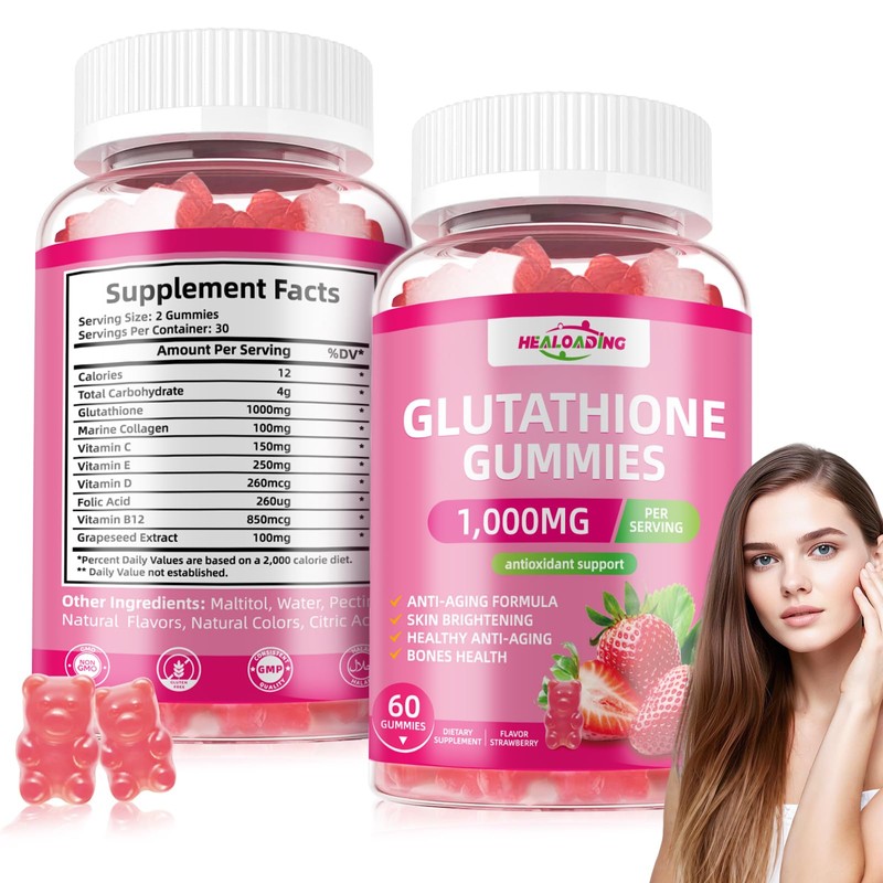 HEALOADING Glutathione Supplement Collagen Gummies: L-Glutamine Contains Marine Collagen Vitamins