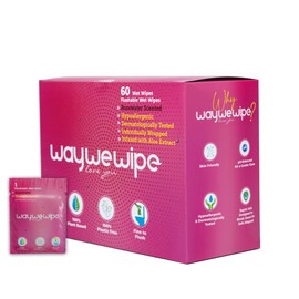 Waywewipe On-The-Go Flushable Feminine Wet Wipes, 60 Count XL Individually Wrapped Female Wipes, Hypoallergenic 100% Plant Based Septic Safe, Travel Size Adult Cleansing Cloth for Women, Rosewater