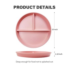 greenandlife 10 Inch 4PCS Unbreakable Portion Control Plates, Divided Plates for Kids Adults, Dishwasher & Microwave Safe Compartment Plates, Lightweight Reusable Wheat Straw Plates, BPA Free
