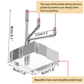 Hipiwe Adjustable Metal Arms Display Stand Easel with Acrylic Base Small Display Easel Holder for Fossil Coral Geodes Rock Mineral Agate Crystals Seashell and Small Collectibles, 1.6x1.6x3.1 inch