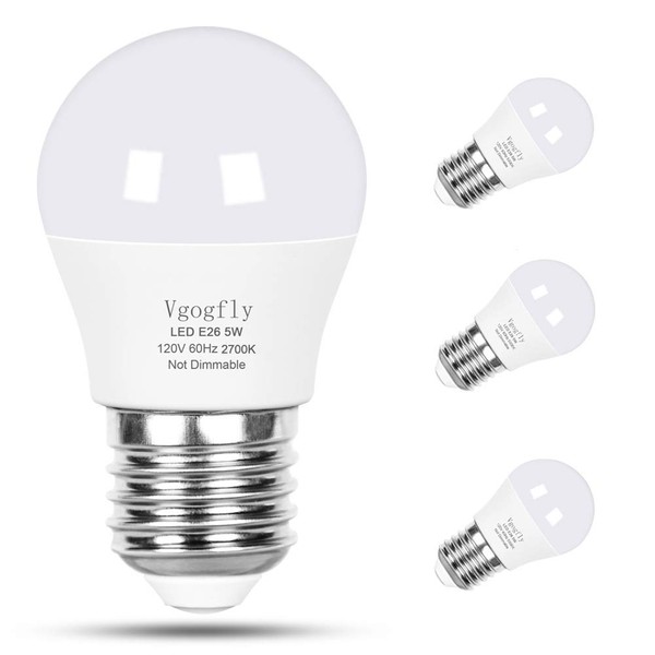 Vgogfly LED Bulb 5W 40 Watt Equivalent Light Bulbs Night Stand Bulb Table Lamp Bulb Warm White 2700K LED Energy Saving E26 Medium Screw Base for Home Light Bulb 4 Pack
