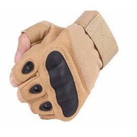 Tactical Fingerless Motorcycle Hard Knuckle Half Finger Gloves (Dark Tan)