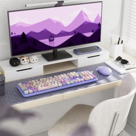 FCPLU x UBOTIE Colorful Wireless Keyboard and Mouse Combo, Full-Sized Office Keyboard with Typewriter Flexible Keys, 2.4GHz Dropout-Free Connection, Optical Mouse for PC Laptop(Purple Colorful)