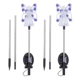 2 Pack LED Solar Angel Lights Solar Powered White Light Garden Stake Lamp Purple Angel Decorative Lights for Outdoor Patio